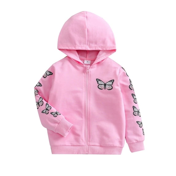 GYRATEDREAM Girls Zip-Up Hoodie Sweatshirts Toddler Butterfly Jacket Winter Long Sleeve Hooded Shirts Pollover Tops Fall Outwear for 4-5Y Pink