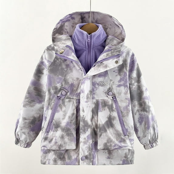 GYRATEDREAM Girls Jacket 3 In 1 Detachable Liner Fleece Snow Coat Windproof Warm Coat With Hood, 13-14 Years