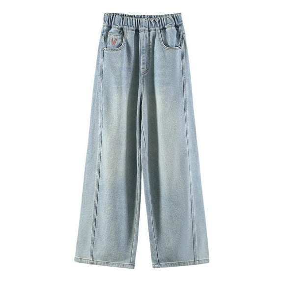GYRATEDREAM Girls Jeans Baggy Pants Wide Leg/Flare/Skinny Denim Ripped High Waisted Teen Clothes Casual Streetwear Long Pants with Pocket Kids 5-14Y