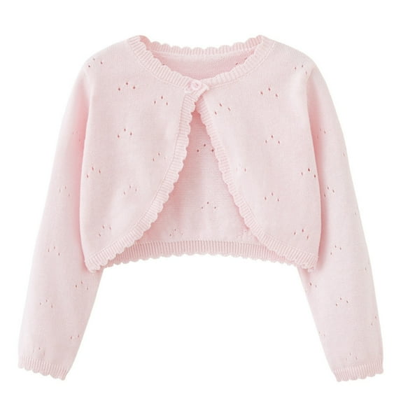 GYRATEDREAM Girls' Knitted Bolero Cardigan Sweater Kids Long Sleeve Button Closure Cropped Knitwear Cover Up for 2-3Y Pink
