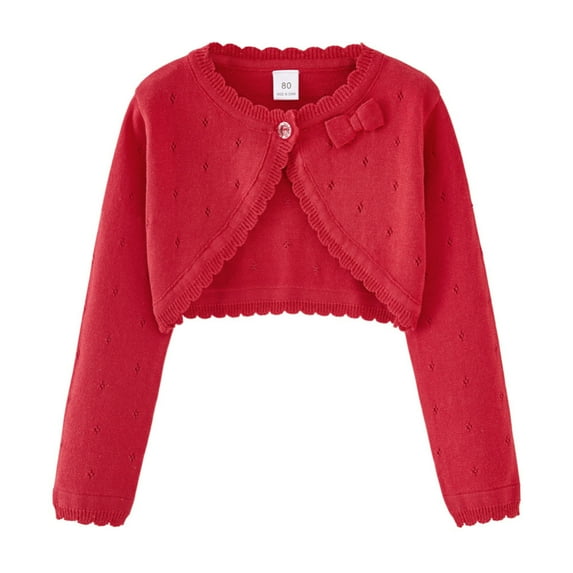 GYRATEDREAM Girls' Knitted Bolero Cardigan Sweater Kids Long Sleeve Button Closure Cropped Knitwear Cover Up for 6-7Y Red