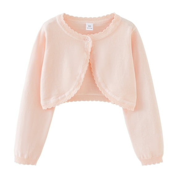 GYRATEDREAM Girls' Knitted Bolero Cardigan Sweater Kids Long Sleeve Button Closure Cropped Knitwear Cover Up for 9-10Y Pink