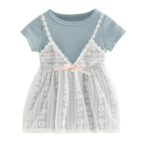 GYRATEDREAM Girls Lace Princess Dress Short Sleeve Mesh Cotton Petals Floral Dress Tutu Skirt Kids Birthday Formal Dress for 0-6M