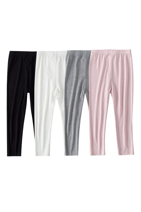 Girls Leggings 4 Pack Thin Full Length Kids Teens Pants Toddler Footless Pull On Athletic Bottoms 3-14 Years