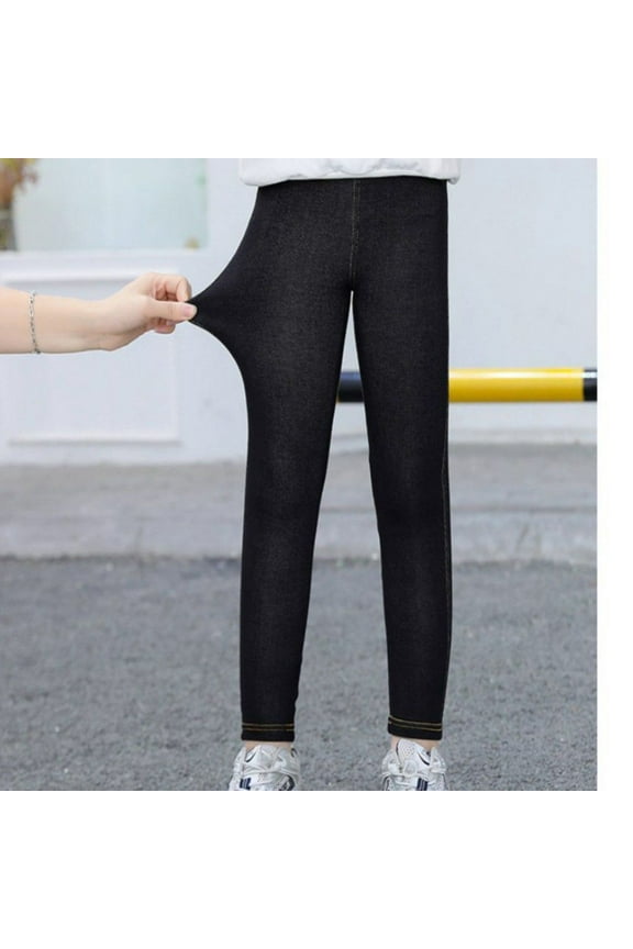 Girls Leggings High Waisted Kids Compression Yoga Pants Stretch Running Dance Tights for Teen School Workout for 5-6Y Black