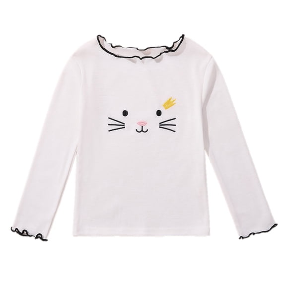 GYRATEDREAM Girls Lettuce Trim Basic Cute Cat Print Tee Shirts Casual Blouse Tops for 1-8T