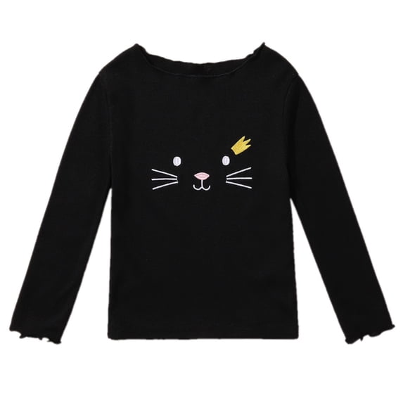GYRATEDREAM Girls Lettuce Trim Basic Cute Cat Print Tee Shirts Casual Blouse Tops for 1-8T