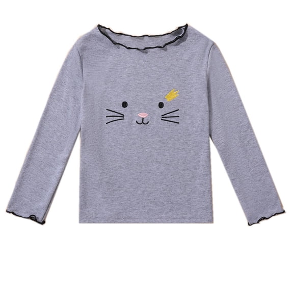 GYRATEDREAM Girls Lettuce Trim Basic Cute Cat Print Tee Shirts Casual Blouse Tops for 1-8T