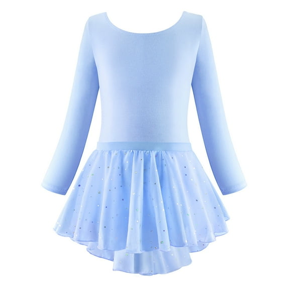 GYRATEDREAM Girls Long Sleeve Ballet Leotards with Shinny Skirts Criss-Cross Back Dance Dresses 5-12T