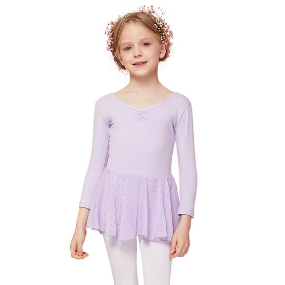 GYRATEDREAM Girls Long Sleeve Dance Dress Glitter Ballet Skirted Leotard Ballerina Outfit 3-10T