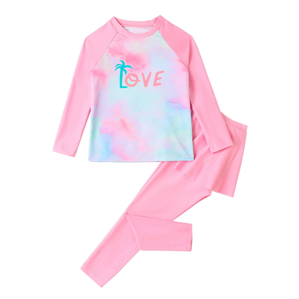 GYRATEDREAM Girls Long Sleeve Rashguard Swimsuit Set UPF 50 Two Piece