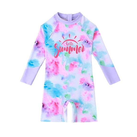 GYRATEDREAM Girls One Piece Swimsuit Bathing Suit Zipper Rash Guard Kid Short Sleeve Swimwear Beach Wear UPF50+ Sunsuit for 6Y Purple