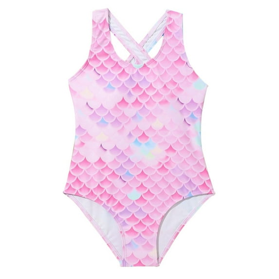 GYRATEDREAM Girls One Piece Swimsuits Crossback Swimwear Beach Bathing Suit Kids Hawaiian Swimwear, 7-8 Years
