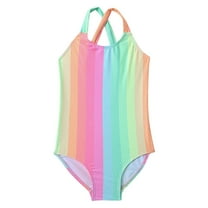 GYRATEDREAM Girls One Piece Swimsuits Kids Rainbow Print Quick Dry Adjustable Straps Bathing Suit Cute Beach Swimwear Multi-Color for 3-12Y