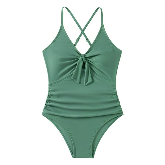 GYRATEDREAM Girls One Piece Swimsuits Kids Solid Color Quick Dry Adjustable Straps Bathing Suit Cute Beach Swimwear Green for 5-14Y