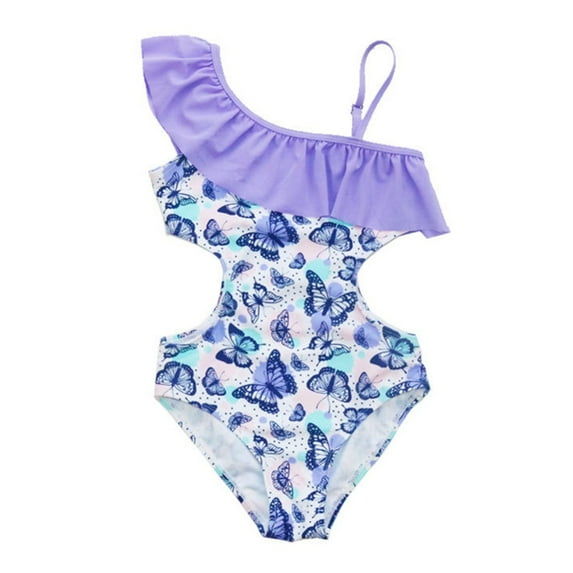 GYRATEDREAM Girls One Piece Swimsuits One Shoulder Ruffle Bathing Suit Hawaiian Summer Swimwear for Girls