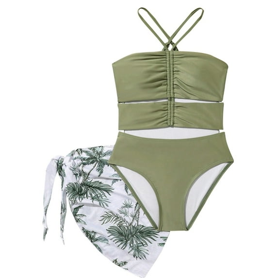GYRATEDREAM Girls One Piece Swimsuits Summer UPF 50+ Quick Dry Beach Bathing Suit Cross Shoulder Strap Swimwear for 7-8Y Green