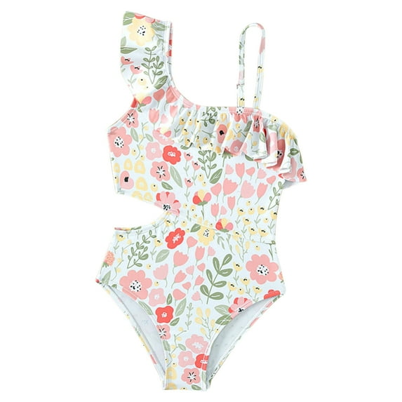 GYRATEDREAM Girls One Piece Swimsuits Summer UPF 50+ Quick Dry One Shoulder Ruffle Beach Swimwear Bathing Suit for 11-12Y