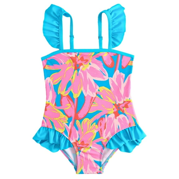 GYRATEDREAM Girls' One-Piece Swimwear Toddler Quick Dry Swimsuits Girls Beach Bathing Suit Kids Cute Sleeveless Swimwear for 4-7Y