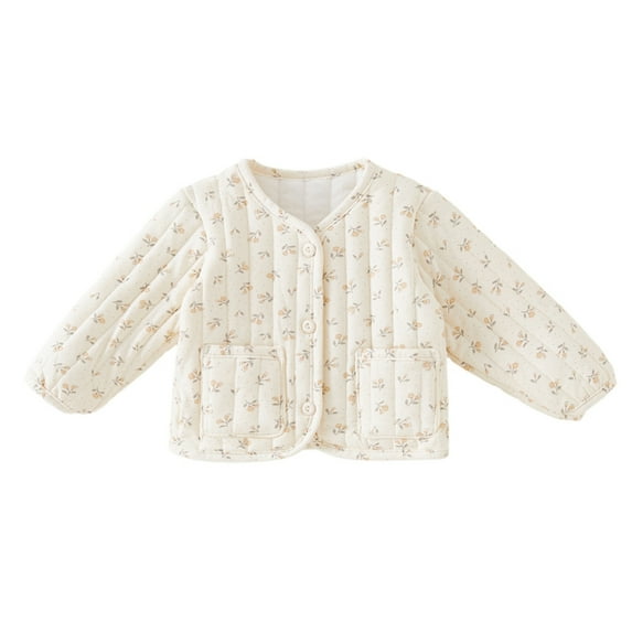 GYRATEDREAM Girls Quilted Jacket Long Sleeve Floral Coat Kids Soft Outerwear Jackets, 4-5 Years