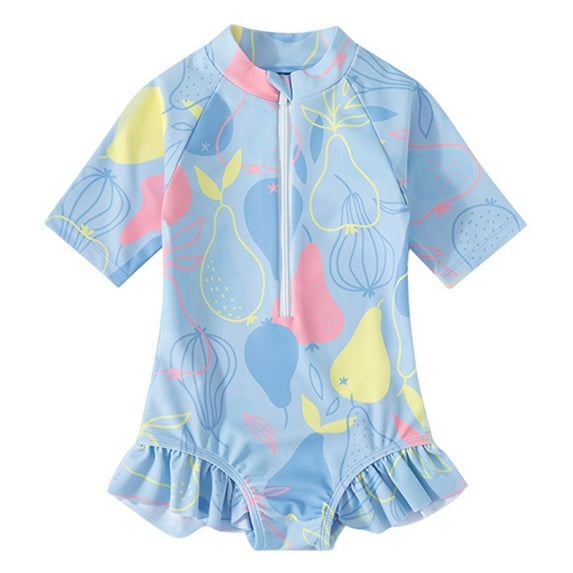 GYRATEDREAM Girls Rash Guard One Piece Swimsuits Summer Short Sleeve UPF 50+ Zipper Bathing Suit Swimwear for 4-5Y