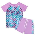 thumbnail image 1 of GYRATEDREAM Girls Rash Guard Swimsuit 2-Piece Bathing Suit UPF 50+ Summer Short Sleeve Beach Swimwear Set for 6-7Y Purple, 1 of 5