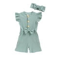 thumbnail image 1 of GYRATEDREAM Girls Romper Sleeveless Crew Neck Jumpsuit Kids Summer Clothes Casual Outfits Tie Front Shorts, 1 of 8