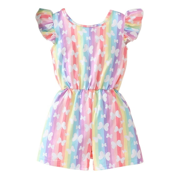 GYRATEDREAM Girls Rompers Flutter Sleeve Summer One Piece Romper High Waist Short Jumpsuit Pants Toddler to Little Kid