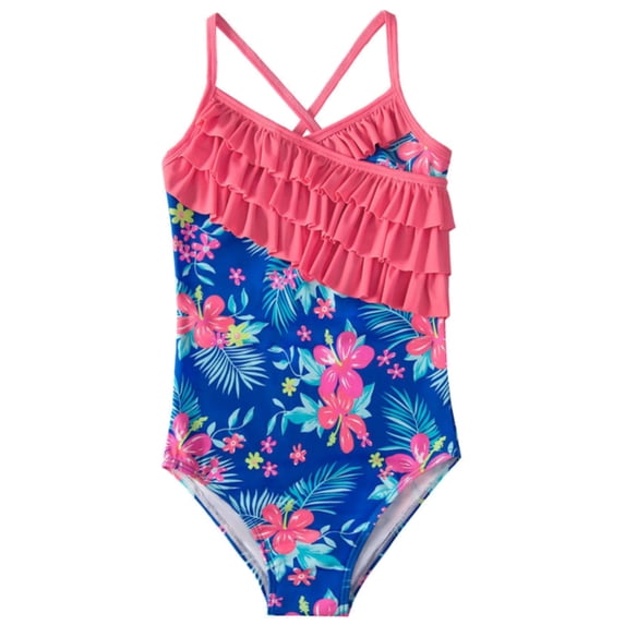 GYRATEDREAM Girls Ruffles 1-Piece Swimsuit Strap Adjust Summer Floral Swimwear for 4-12 Years Kid