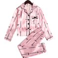 thumbnail image 1 of GYRATEDREAM Girls Satin Pajama Set, Bow Print Long Sleeve Button‑Down Sleepwear, 2‑Piece Kids PJs for 7‑14T, 1 of 5