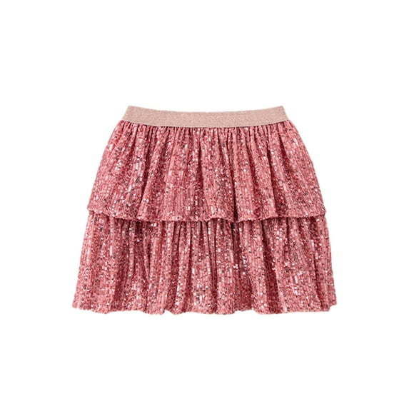 GYRATEDREAM Girls Sequins Skirt Toddler Baby New Stretch Elastic Waist Layered Dance Dress Kids Teen Ruffle Ballet Skirt for 2-9 Years