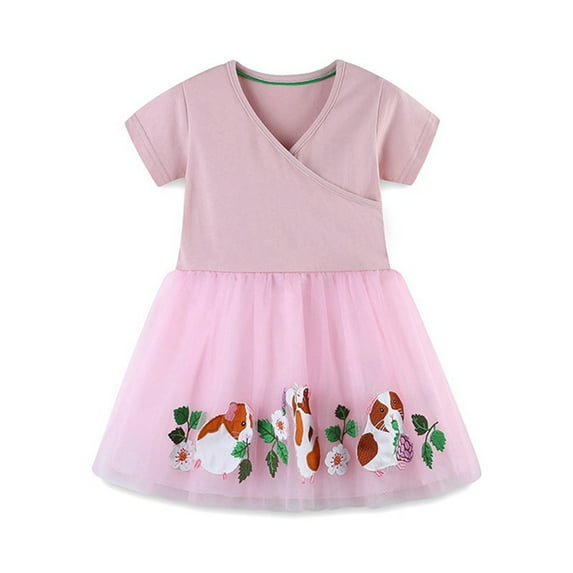 GYRATEDREAM Girls Short Sleeve Dress Floral Print Sundress Summer Casual A-line Dress for 6Y