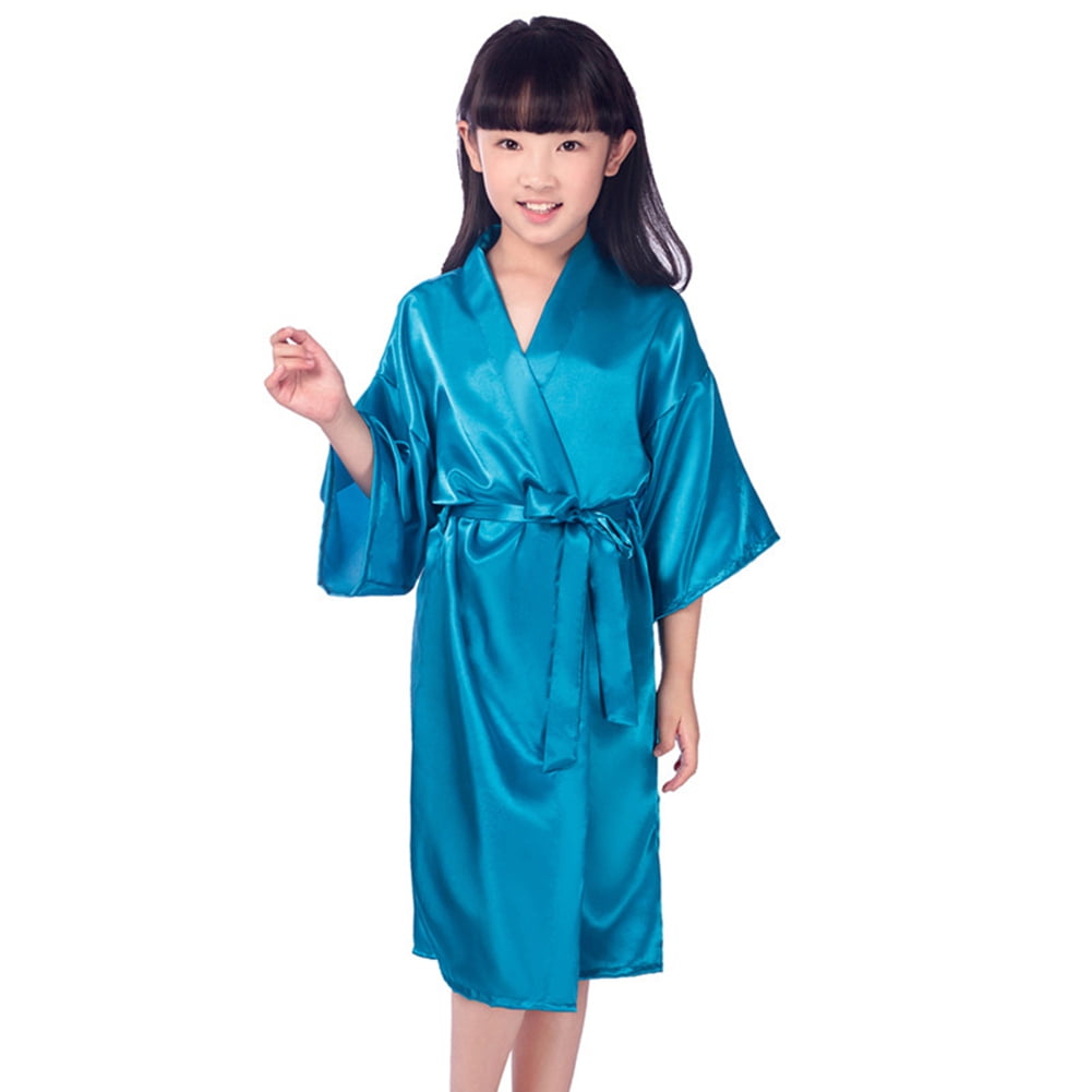 Grey Kids Robe GYRATEDREAM Girls Silky Robe Kids Solid Color Kimono Sleeping Gown ...