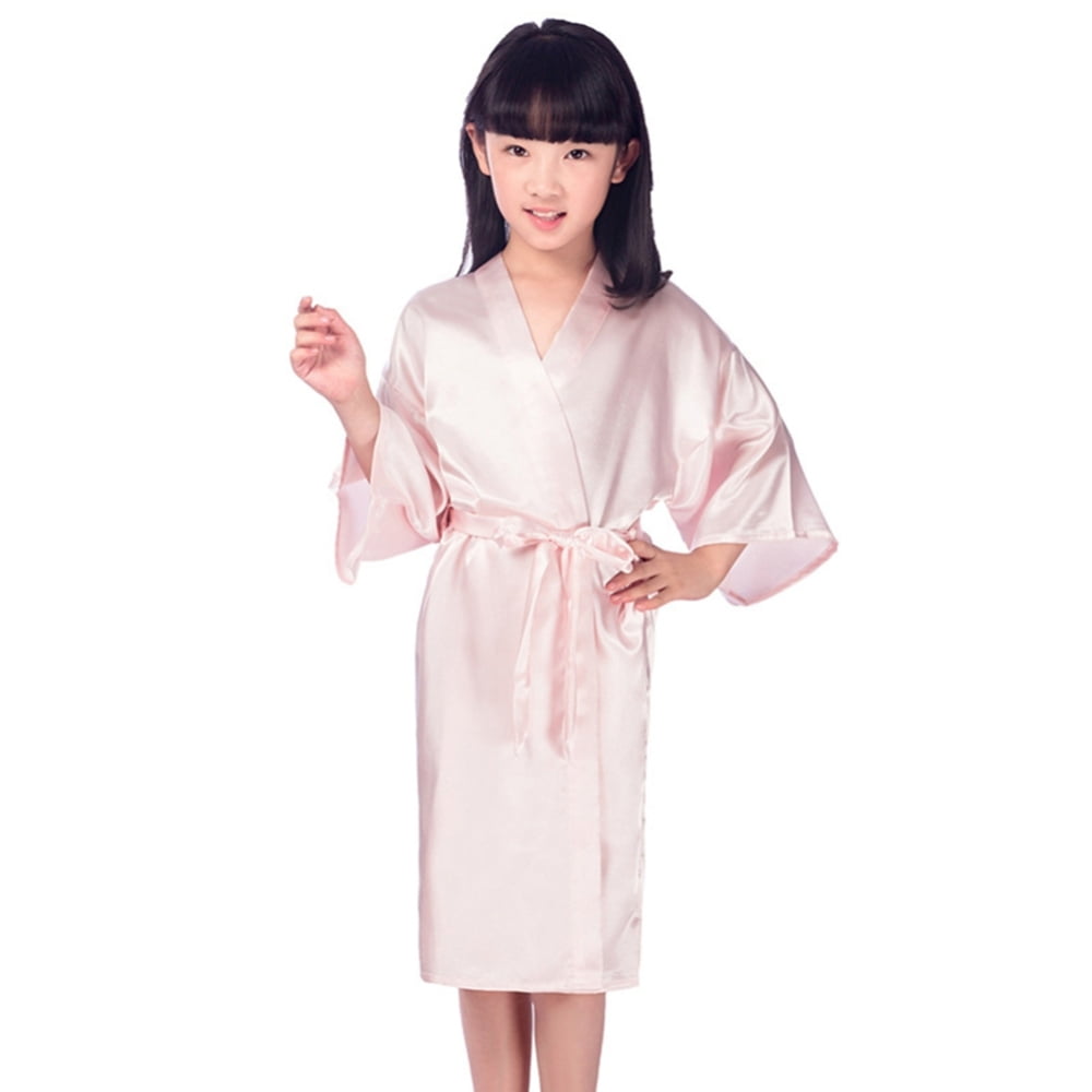 GYRATEDREAM Girls Silky Robe Kids Solid Color Kimono Sleeping Gown ...