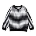 thumbnail image 1 of GYRATEDREAM Girls Striped Crewneck Sweatshirt Kids Cotton Long Sleeve Oversized Fashion Pullover Tops Children Fall Winter Clothes Black for 6-14Y, 1 of 8
