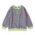 thumbnail image 1 of GYRATEDREAM Girls Striped Crewneck Sweatshirt Kids Cotton Long Sleeve Oversized Fashion Pullover Tops Children Fall Winter Clothes Bluish Yellow for 6-14Y, 1 of 8