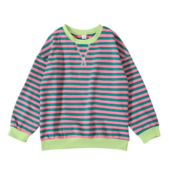 GYRATEDREAM Girls Striped Crewneck Sweatshirt Kids Cotton Long Sleeve Oversized Fashion Pullover Tops Children Fall Winter Clothes Bluish Yellow for 6-14 Years