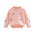 thumbnail image 1 of GYRATEDREAM Girls Striped Sweaters Gradient Long Sleeve Cable Knit Sweater Cute Print Top Chunky Pullover Jumper Fall Winter for 5-6Y Pink, 1 of 6