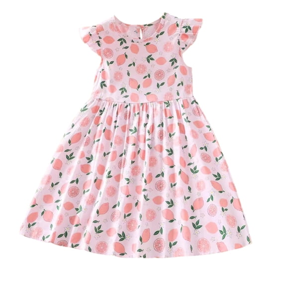 GYRATEDREAM Girls Summer Dress Floral Crewneck Cute Fancy Princess Dress Casual Flowy Short Sleeve Midi Dress for 11-12Y Pink