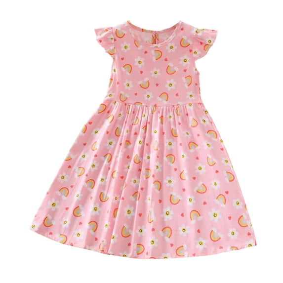GYRATEDREAM Girls Summer Dress Floral Crewneck Cute Fancy Princess Dress Casual Flowy Short Sleeve Midi Dress for 15-16Y Rose Red