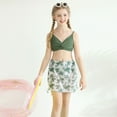 thumbnail image 1 of GYRATEDREAM Girls Swimsuit 3 Piece Bathing Suits Tropical Floral Twist Cross Bikini Sets Girls' Swimwear with Cover Up Skirt 9-16 Years, 1 of 9