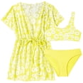 thumbnail image 1 of GYRATEDREAM Girls Swimsuit 3 Piece Bikini Bathing Suit Kids Quick Dry Floral Print Swimwear Sun Protection Cover-Up Sets Yellow for 8-16Y, 1 of 4