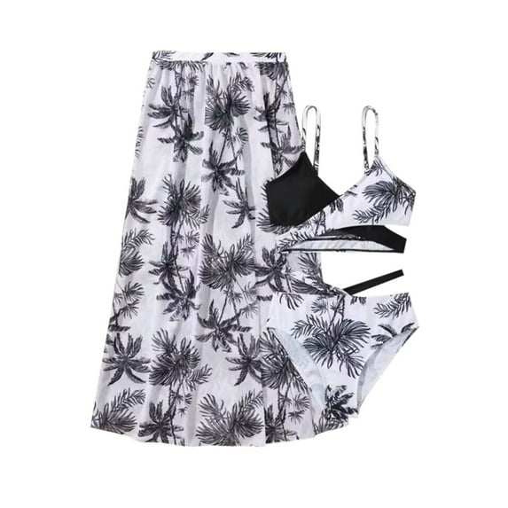 GYRATEDREAM Girls Swimsuit 3 Piece Tropical Print Bikini Set Criss Cross Bathing Suit with Quick Dry Cover Up 8-12 Years