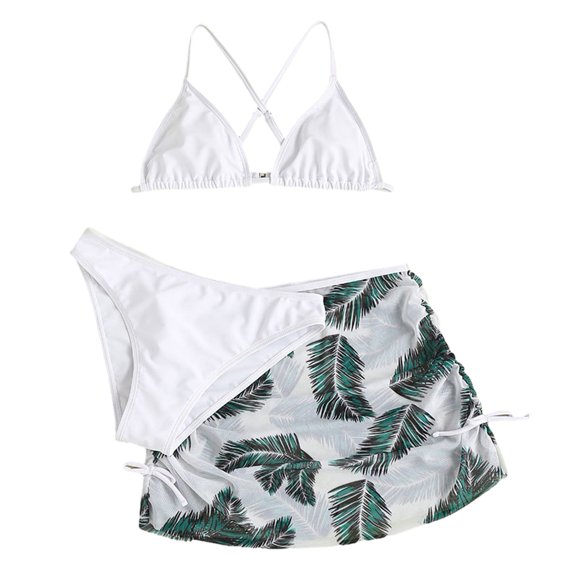 GYRATEDREAM Girls Swimsuit Floral Print V Neck Adjustable Straps Bikini with Cover Up Skirt 3Pcs Bathing Suits for Teen Girls