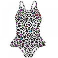 thumbnail image 1 of GYRATEDREAM Girls Swimsuit One-Piece Adjustable Straps Swimwear Ruffled Tankini Bathing Suit with Sun Protection, Leopard#D 8-9 Years, 1 of 11