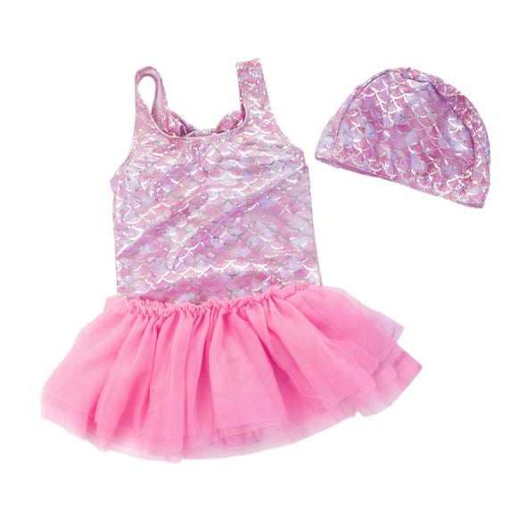 GYRATEDREAM Girls Swimsuit Summer 3 Piece Bathing Suits Beach Swimwear with Cover Up Skirt and Swim Cap for 110