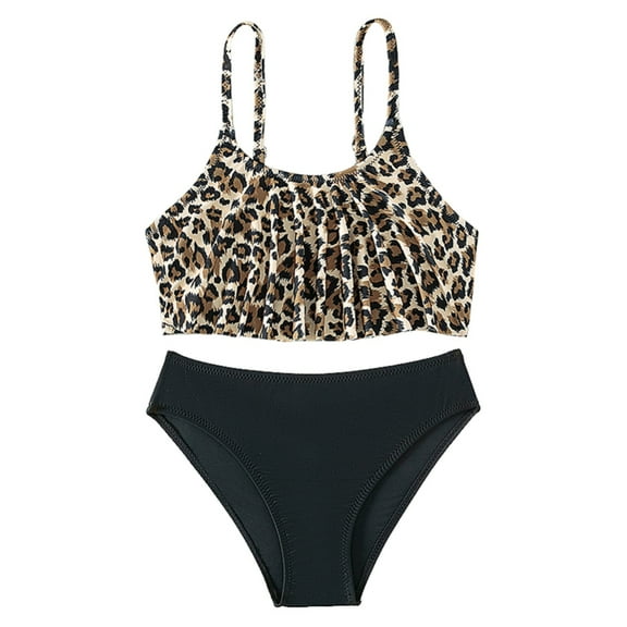 GYRATEDREAM Girls Swimsuit Two Pieces Leopard Print Bikini Set Ruffle Bathing Suits Flounced Tankini Swimwear