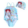thumbnail image 1 of GYRATEDREAM Girls Swimsuits One-Piece Bathing Suits Kids Sport Athletic Swimsuit Beach Swimwear with Cap, 1 of 7