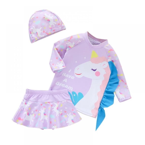 GYRATEDREAM Girls Swimsuits Rashguard Unicorn 2-Pieces Long Sleeve Bathing Suit with Cap 2-7 Years