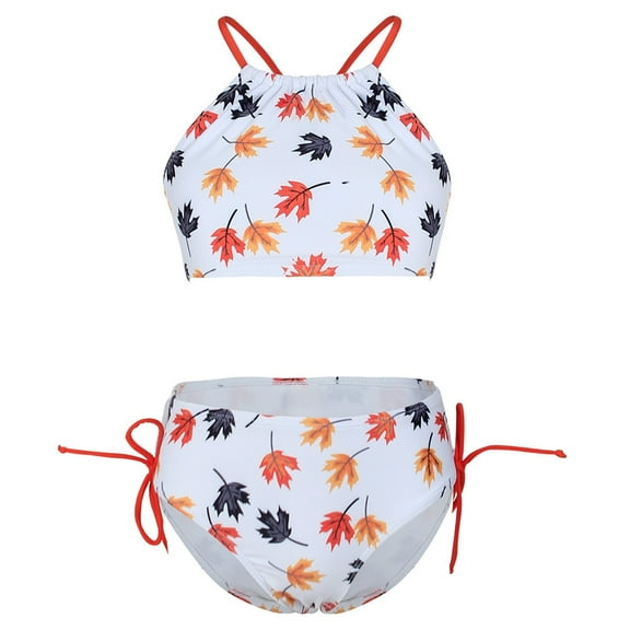 GYRATEDREAM Girls' Swimsuits Two-Piece Floral Printing Bikini Adjustable Shoulder Straps Kids Summer Beachwear, Size 11-12 Years